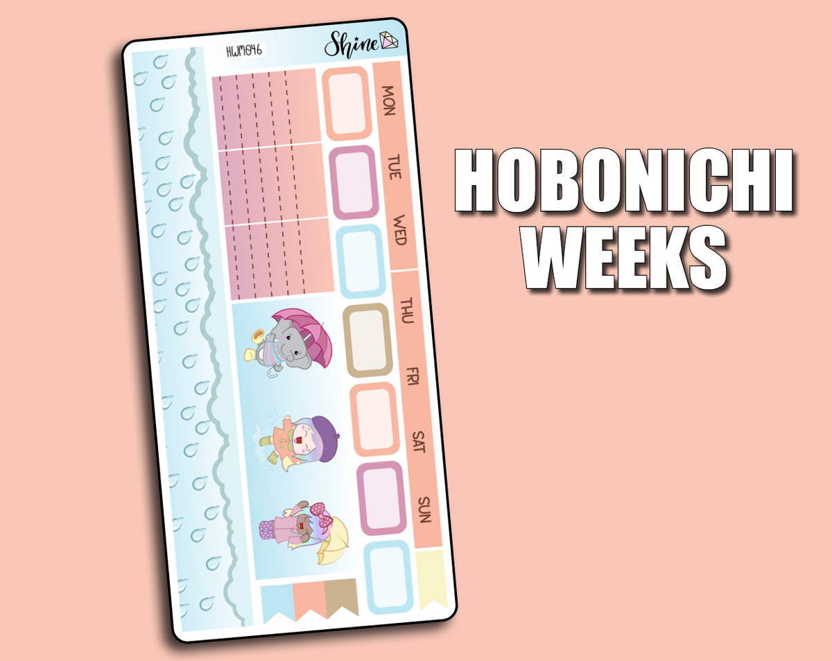 Undated Rainy Day Monthly Sticker Kit - Hobonichi Weeks – Shine Sticker ...