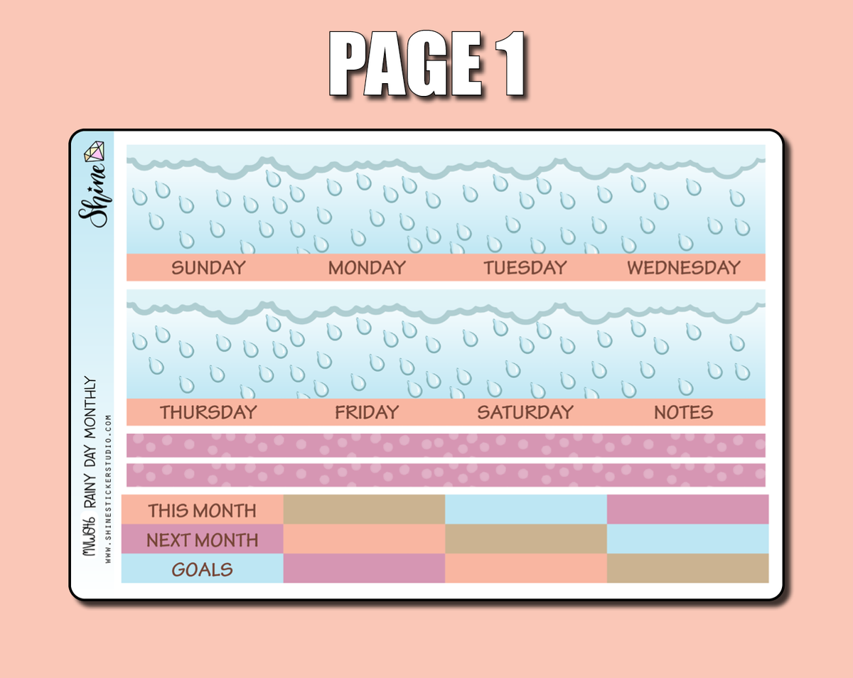Undated Rainy Day Monthly Sticker Kit - Standard Vertical – Shine ...