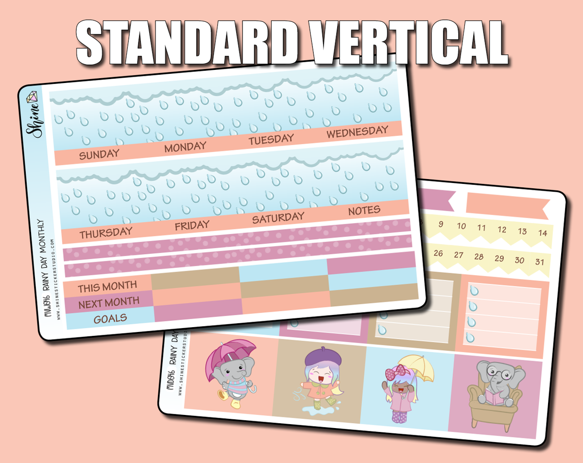 Undated Rainy Day Monthly Sticker Kit - Standard Vertical – Shine ...