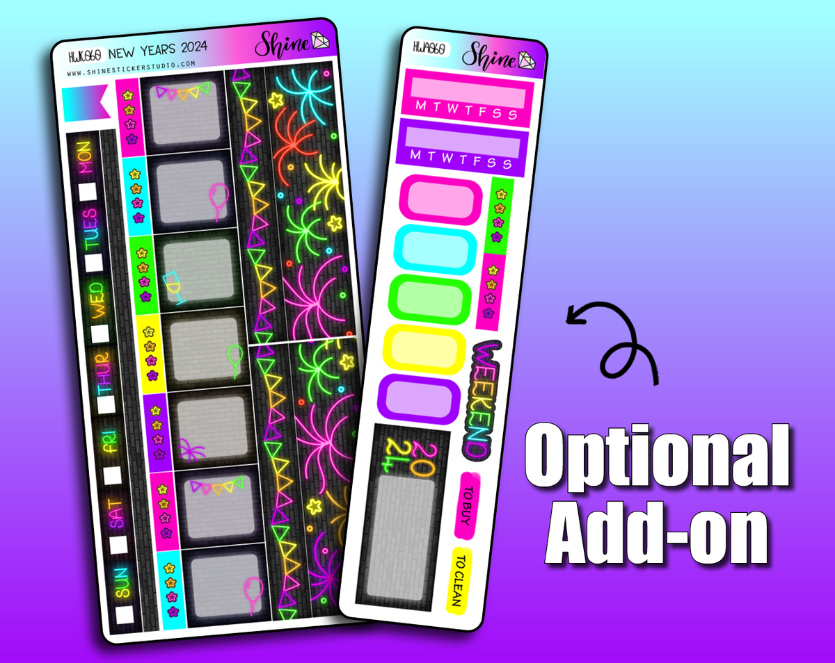 Neon New Years 2024 Hobonichi Weeks Sticker Kit Shine Sticker Studio