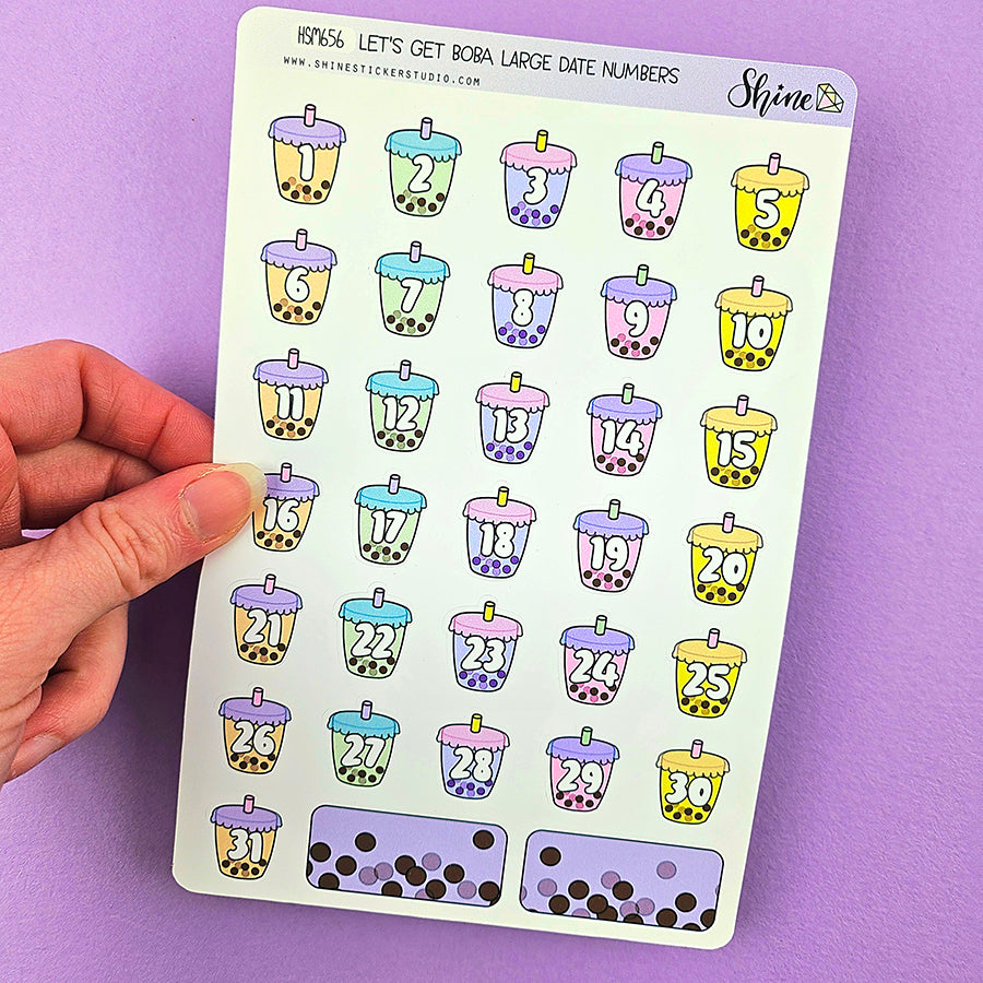 Let's Get Boba Large Date Number Stickers – Shine Sticker Studio