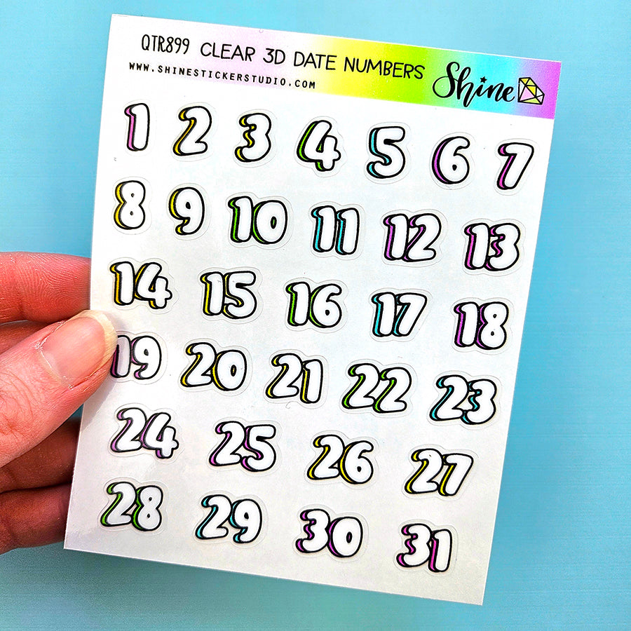 Clear 3D Date Number Stickers – Shine Sticker Studio