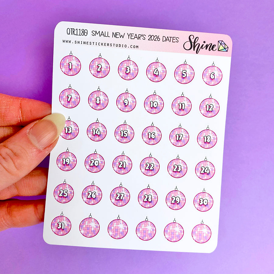 New Year's 2026 Small Date Number Planner Stickers – Shine Sticker Studio