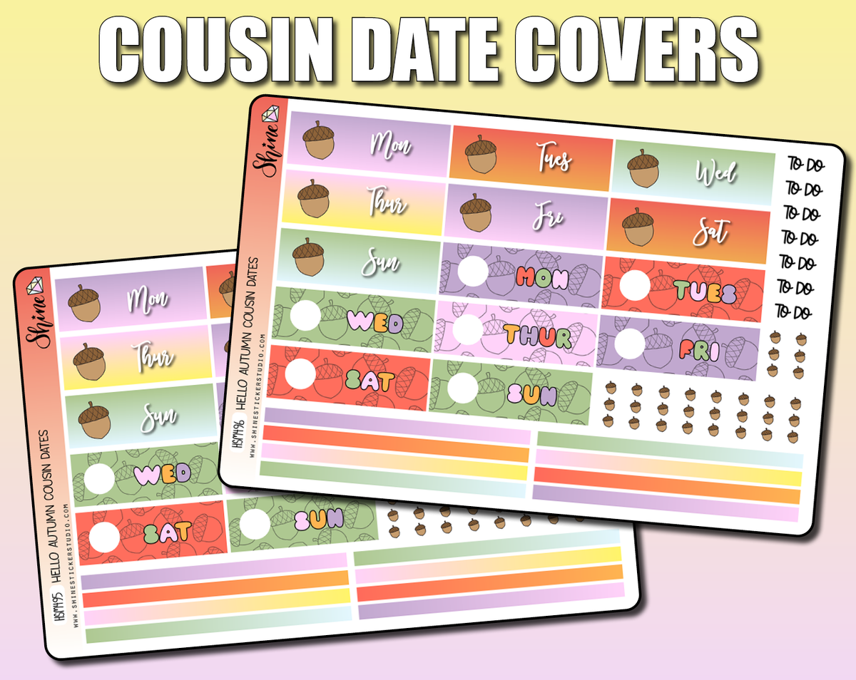 Hello Autumn Cousin Daily Date Cover Stickers – Shine Sticker Studio