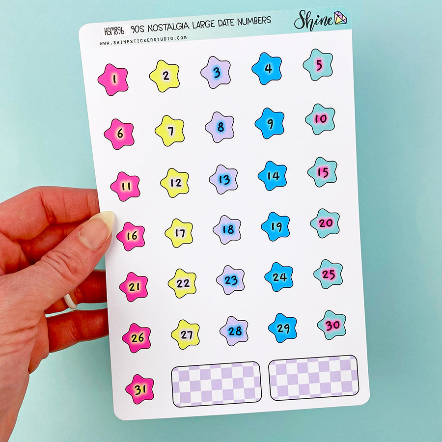 90s Nostalgia Large Date Number Planner Stickers – Shine Sticker Studio