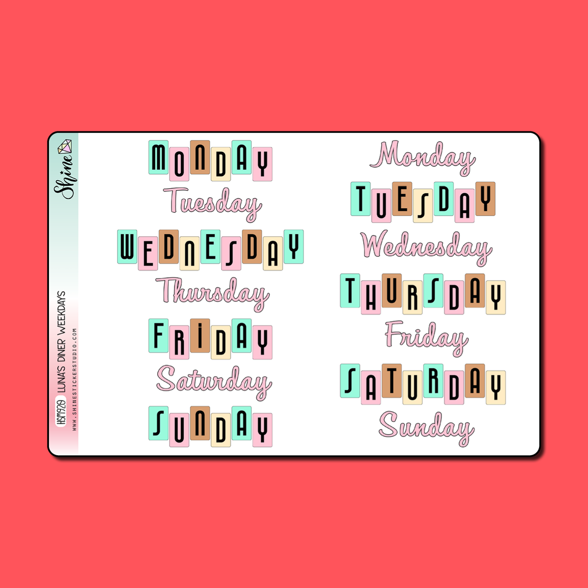 Luna's Diner Weekday Planner Stickers – Shine Sticker Studio