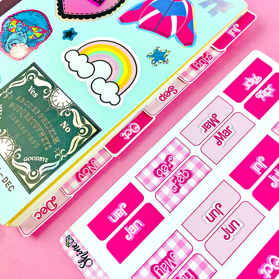 Retro Pink Monthly Tab Stickers Shine Sticker Studio