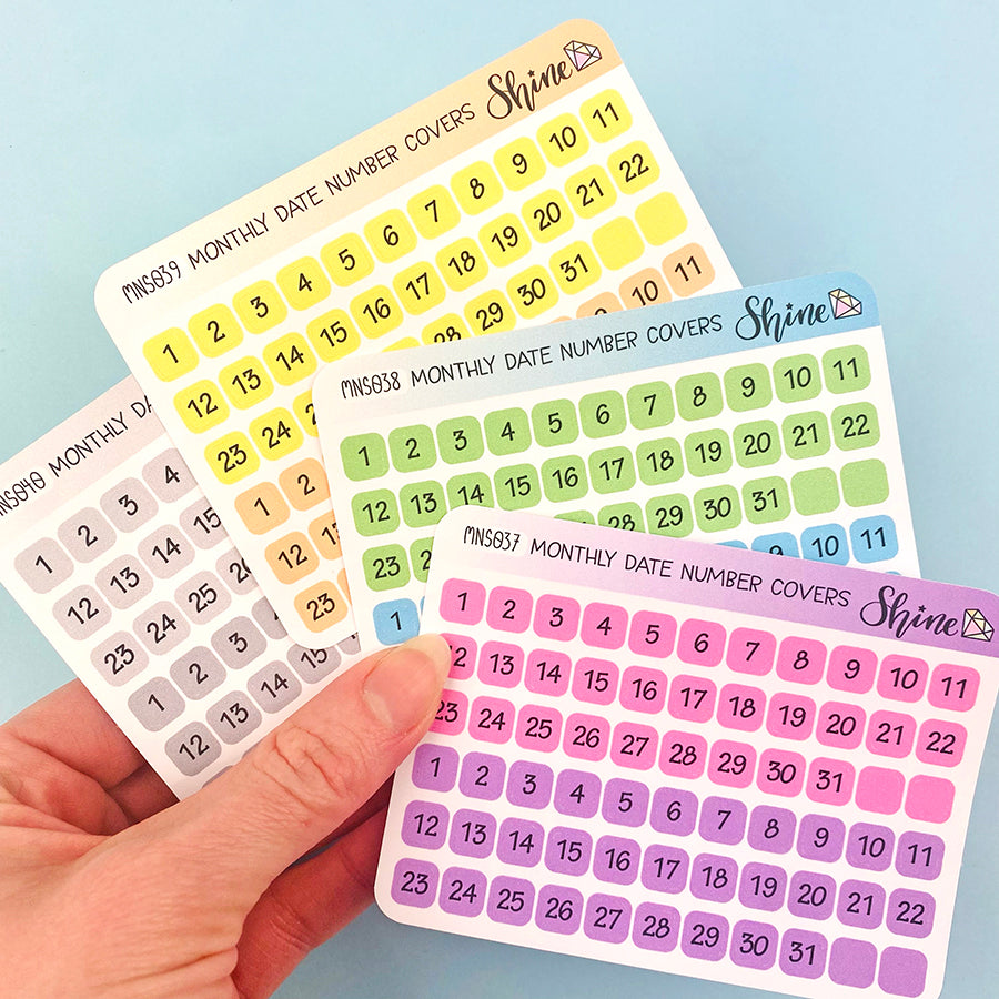 Monthly Date Number Covers Mini Sheet – Shine Sticker Studio