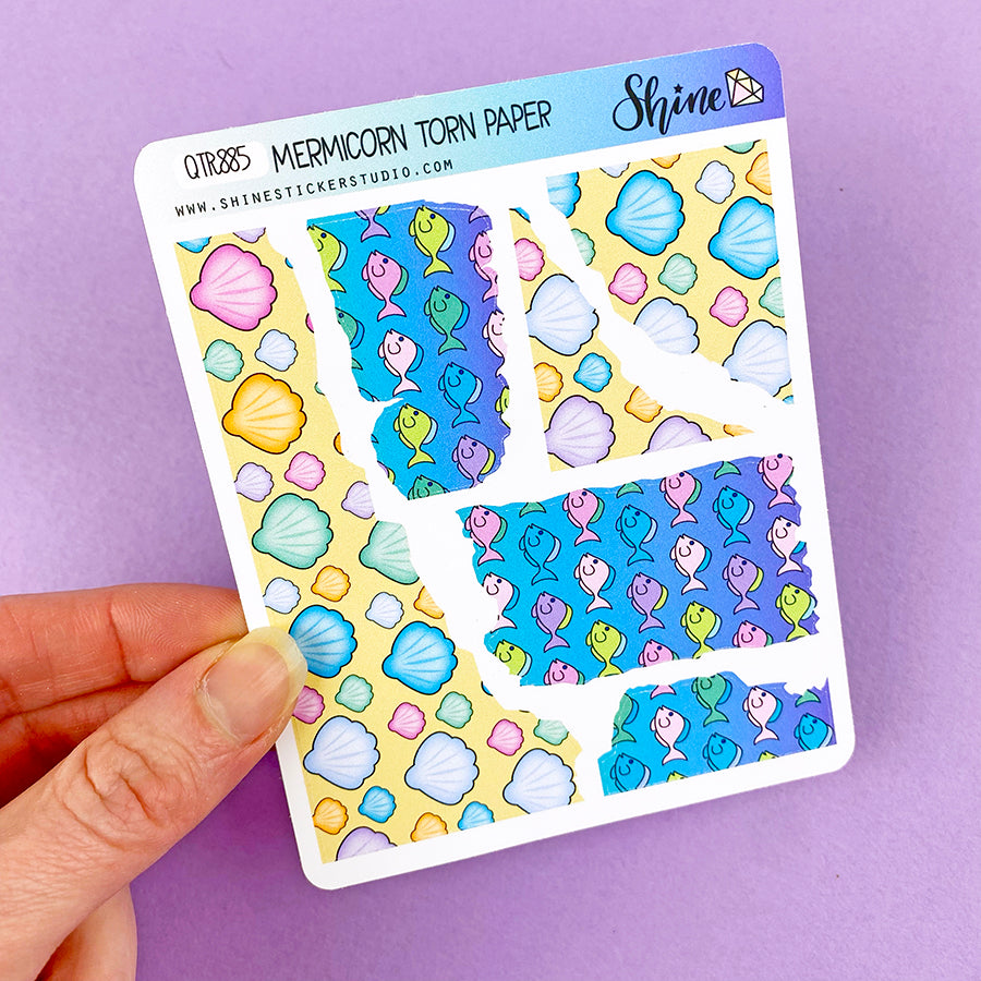 Mermicorn Torn Paper Stickers – Shine Sticker Studio