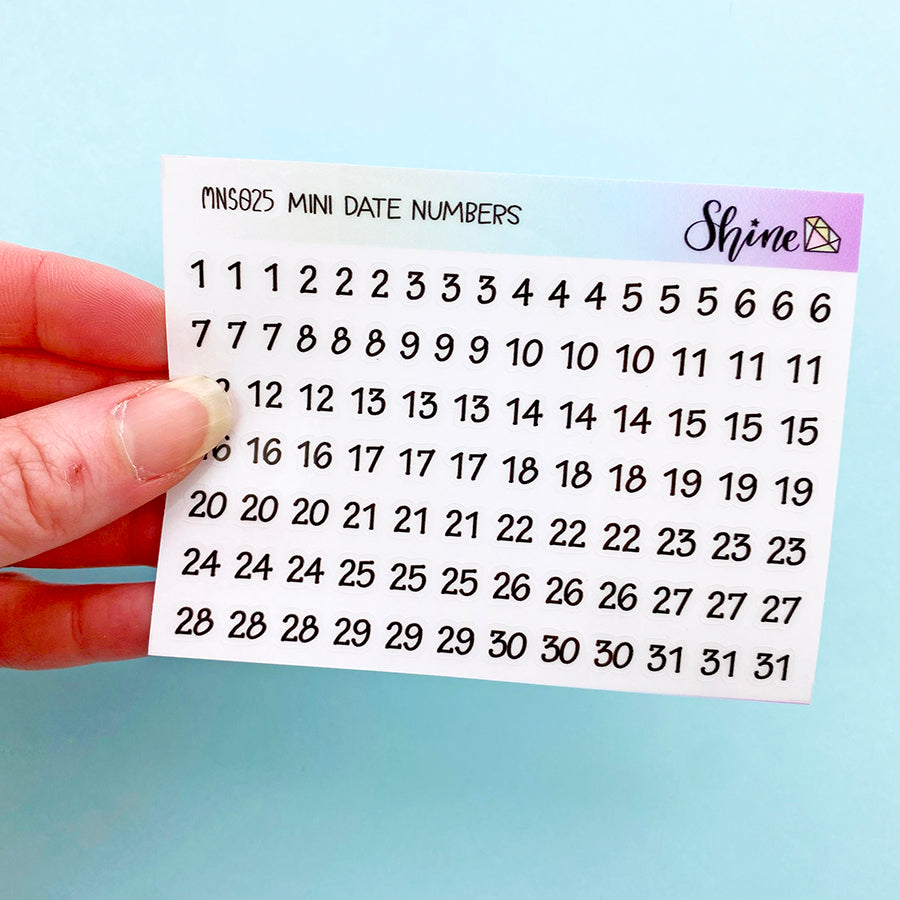 Clear Mini Date Number Planner Stickers Mini Sheet – Shine Sticker Studio