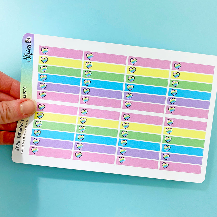 Rainbow Hearts Checklist Boxes Planner Stickers – Shine Sticker Studio