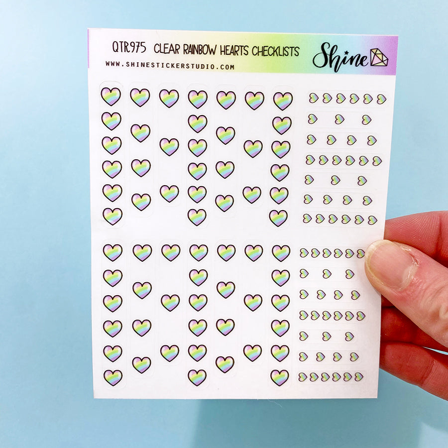Clear Rainbow Hearts Checklist Planner Stickers – Shine Sticker Studio
