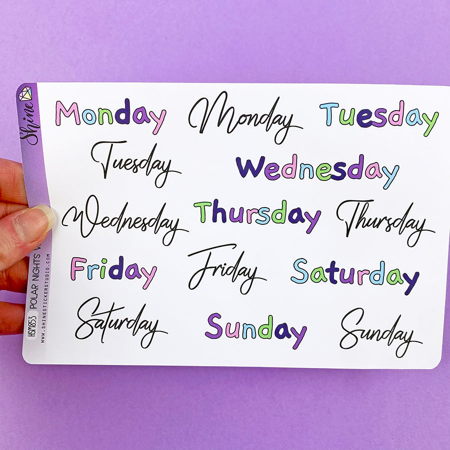 Polar Nights Weekday Planner Stickers – Shine Sticker Studio