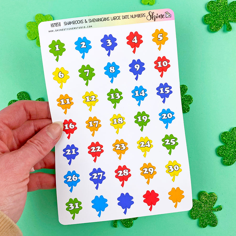 Shamrocks & Shenanigans Large Date Number Planner Stickers – Shine ...