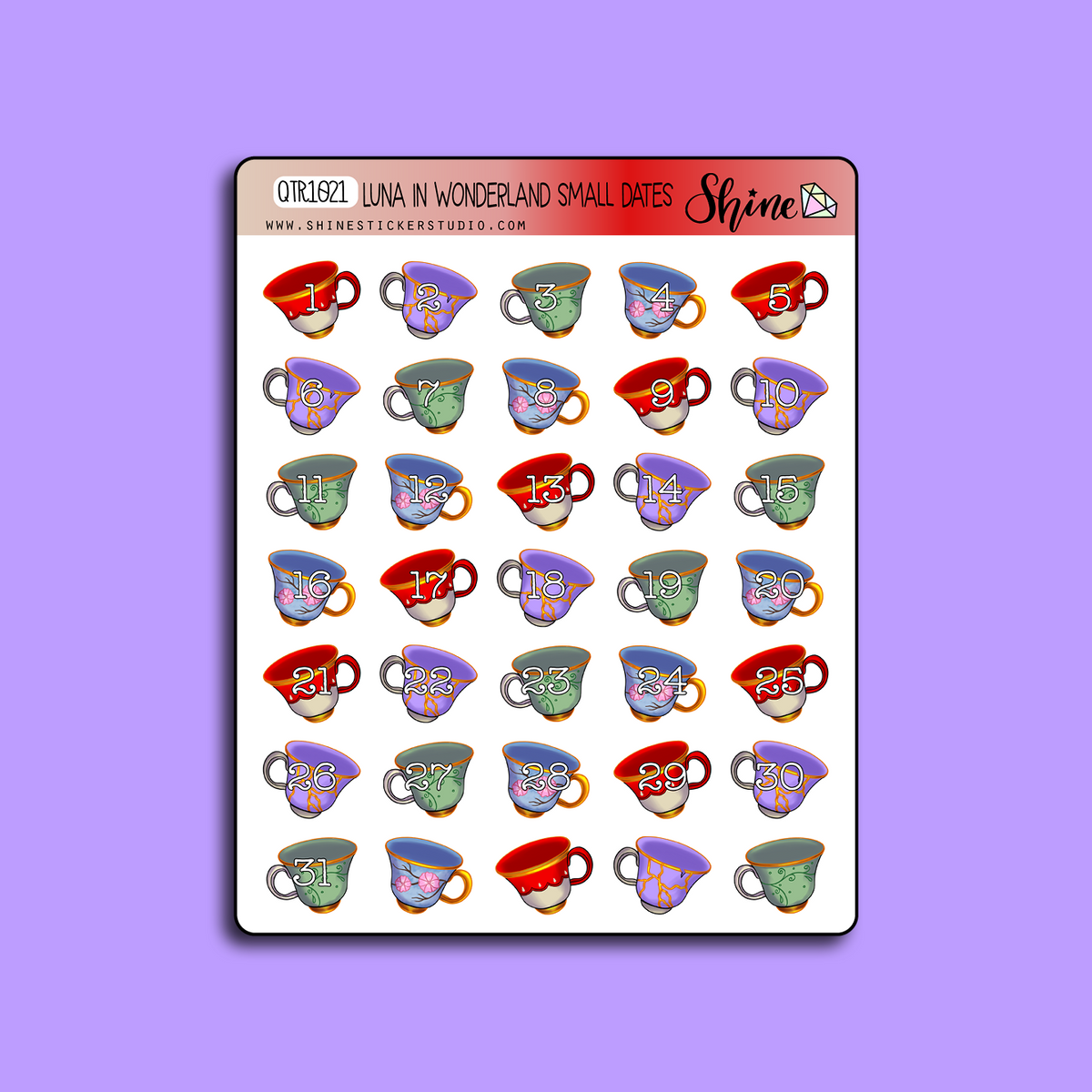 Luna in Wonderland Small Date Number Planner Stickers – Shine Sticker ...