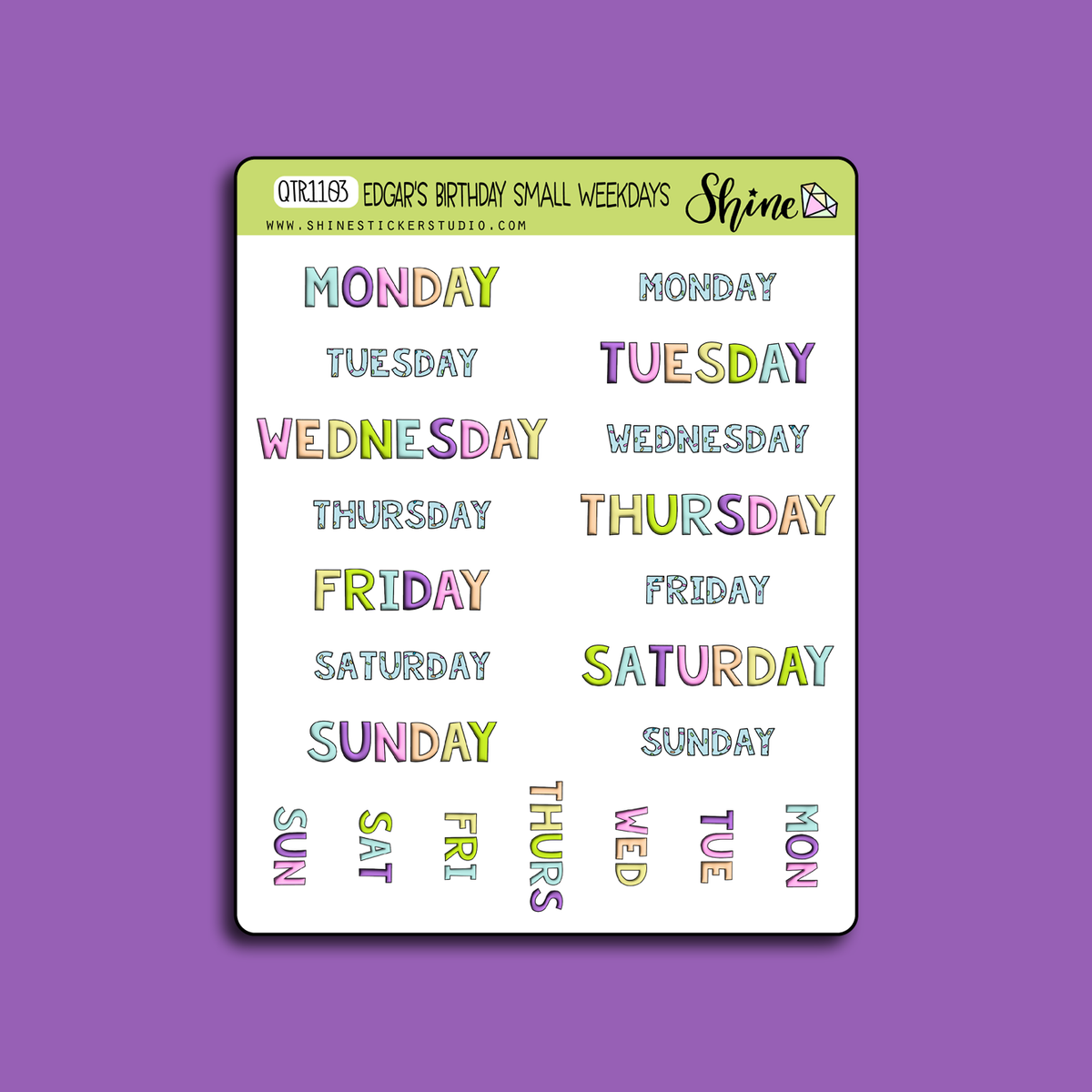 Edgar's Birthday Small Weekday Planner Stickers – Shine Sticker Studio