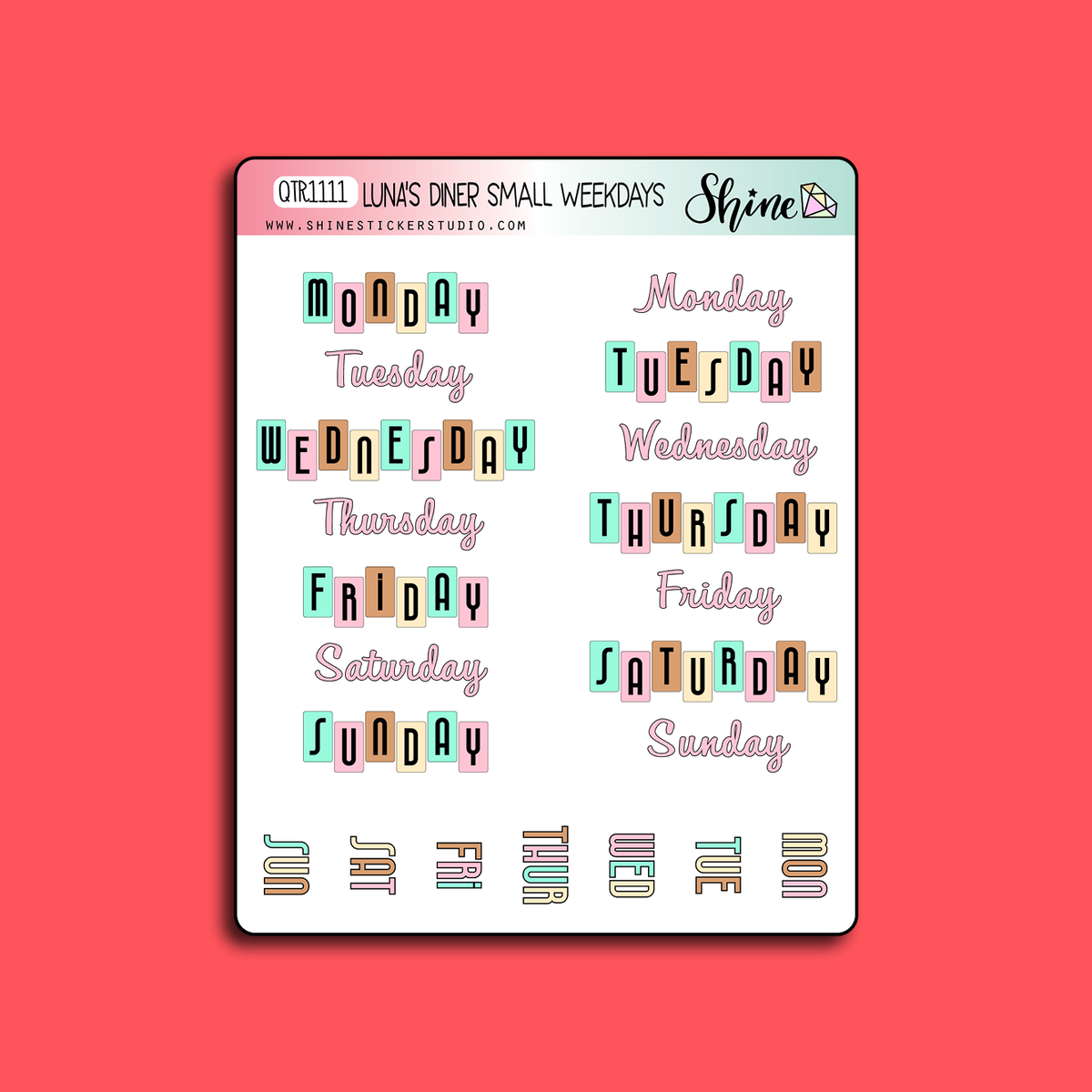 Luna's Diner Small Weekday Planner Stickers – Shine Sticker Studio