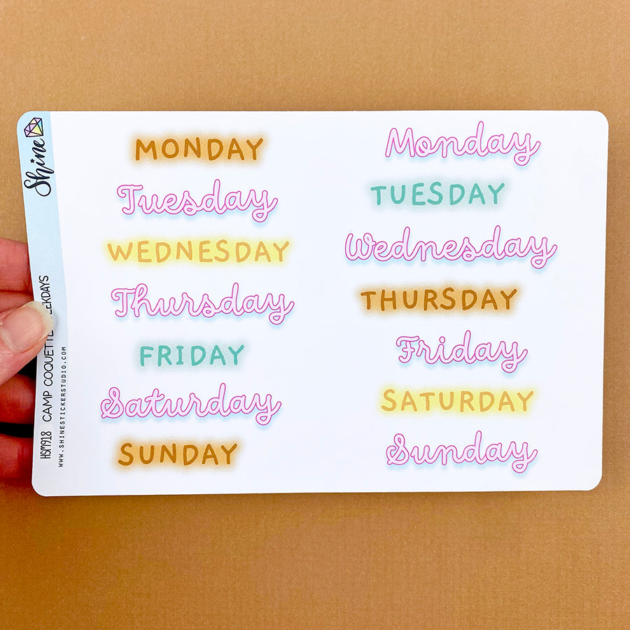 Camp Coquette Weekday Planner Stickers – Shine Sticker Studio
