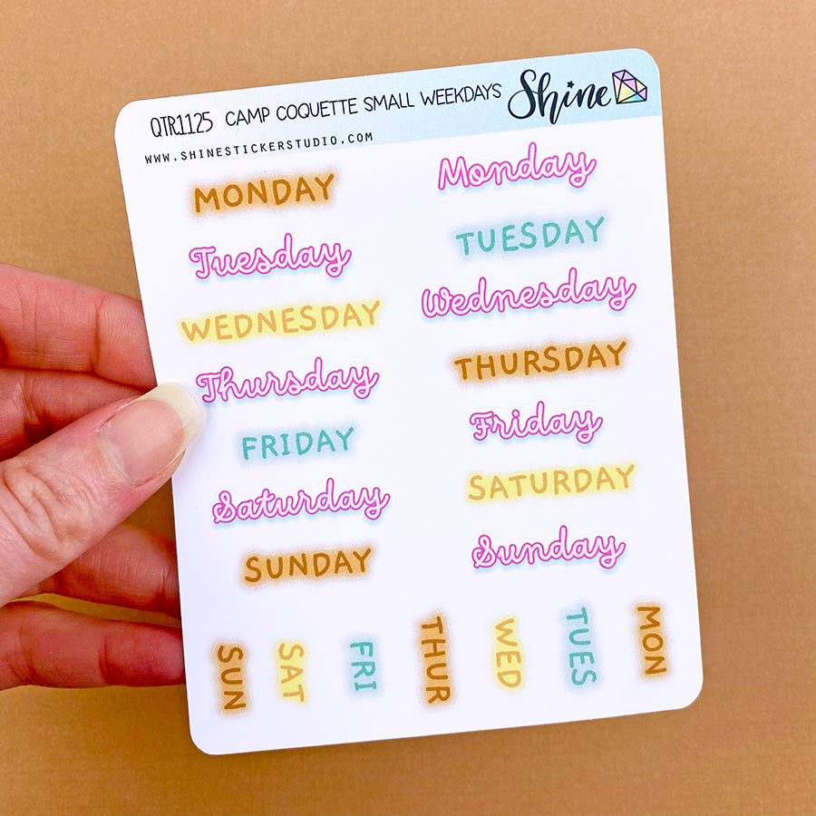 Camp Coquette Small Weekday Planner Stickers – Shine Sticker Studio