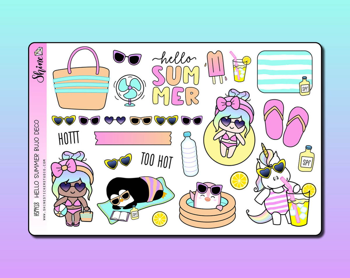 Hello Summer Bujo Deco Stickers – Shine Sticker Studio