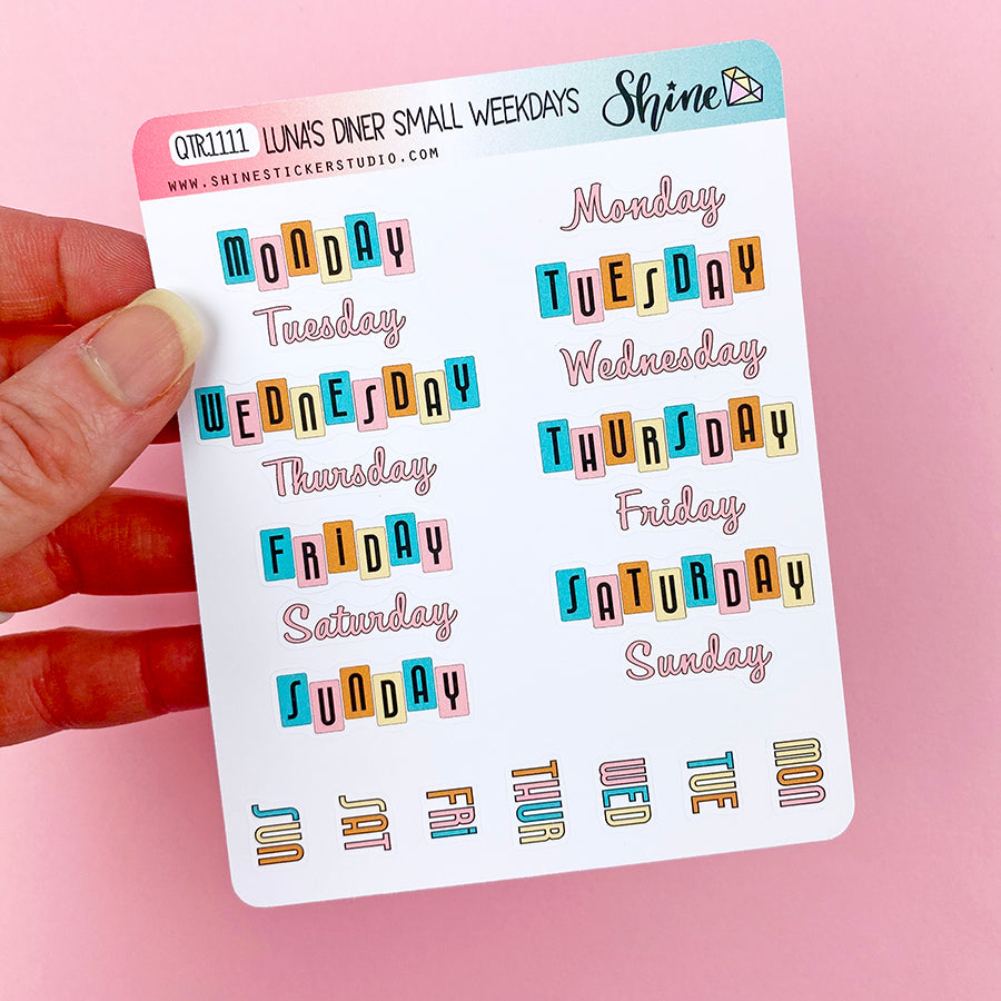Luna's Diner Small Weekday Planner Stickers – Shine Sticker Studio