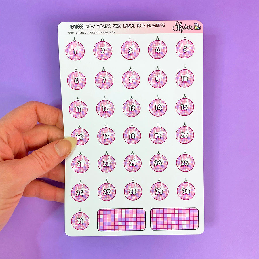 New Year's 2026 Large Date Number Planner Stickers – Shine Sticker Studio