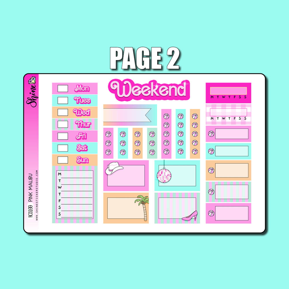 Pink Malibu Hobonichi Cousin Planner Sticker Kit – Shine Sticker Studio