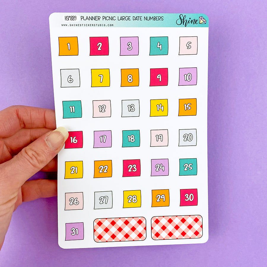 Planner Picnic Large Date Number Planner Stickers – Shine Sticker Studio