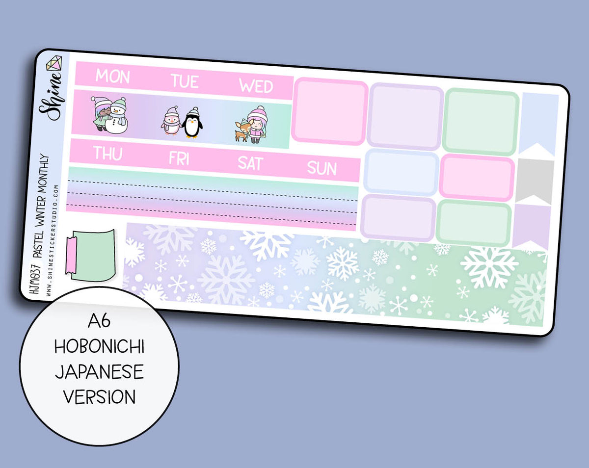 Undated Pastel Winter Monthly Kit - Hobonichi A6 – Shine Sticker Studio