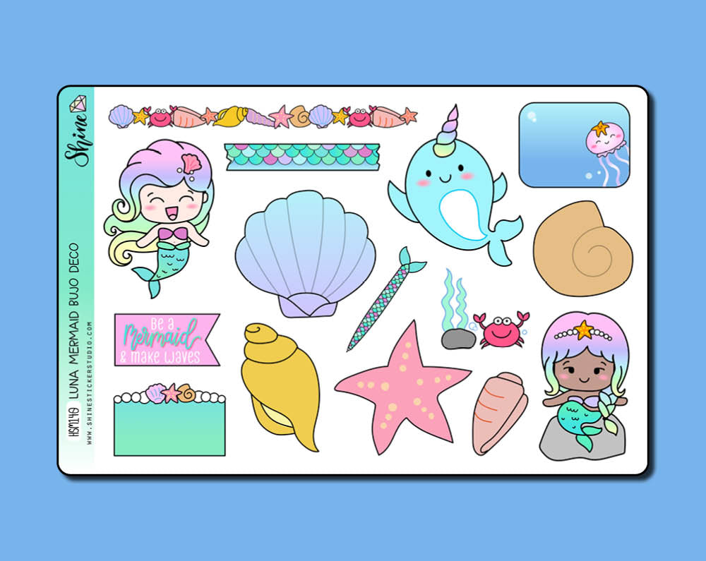 Luna Mermaid Bujo Deco Stickers – Shine Sticker Studio