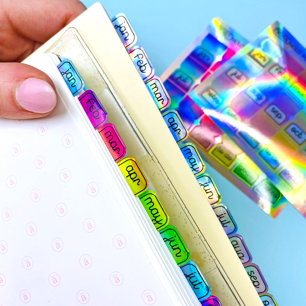 Rainbow Holo Vinyl Mini Monthly Tabs Mini Sheet Shine Sticker Studio