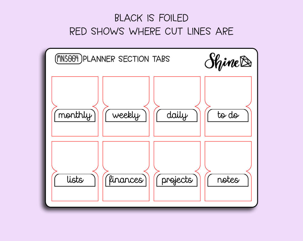 FOIL Clear Planner Section Tabs Mini Sheet – Shine Sticker Studio