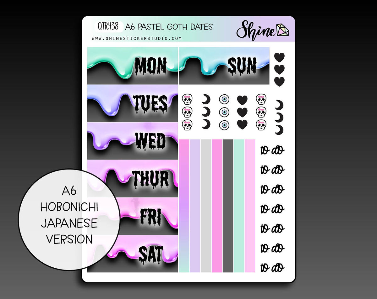 A6 Pastel Goth Hobonichi Date Cover Stickers – Shine Sticker Studio