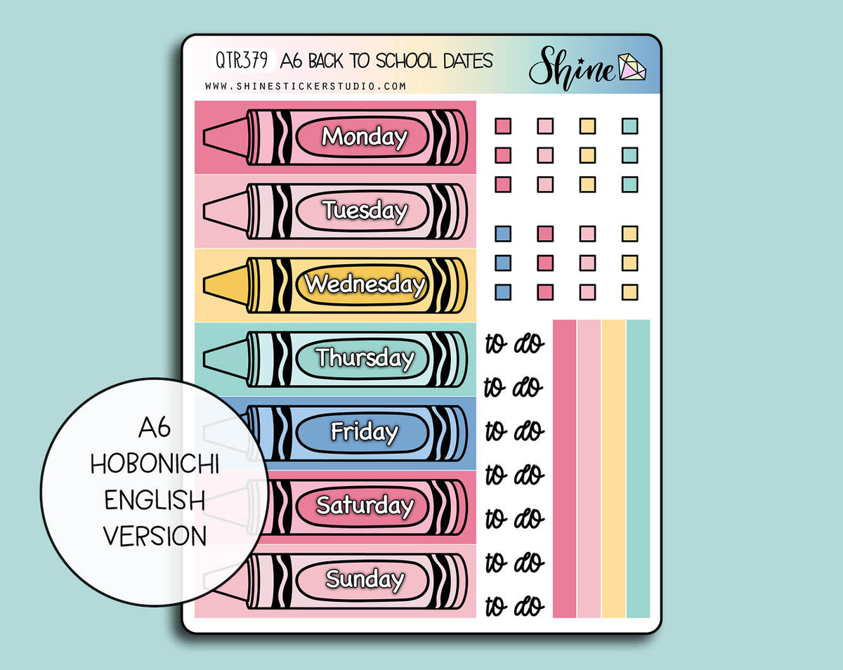 A6 Back to School Hobonichi Date Cover Stickers – Shine Sticker Studio