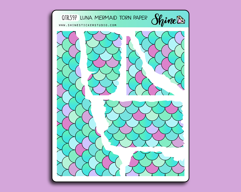 Luna Mermaid Torn Paper Stickers – Shine Sticker Studio