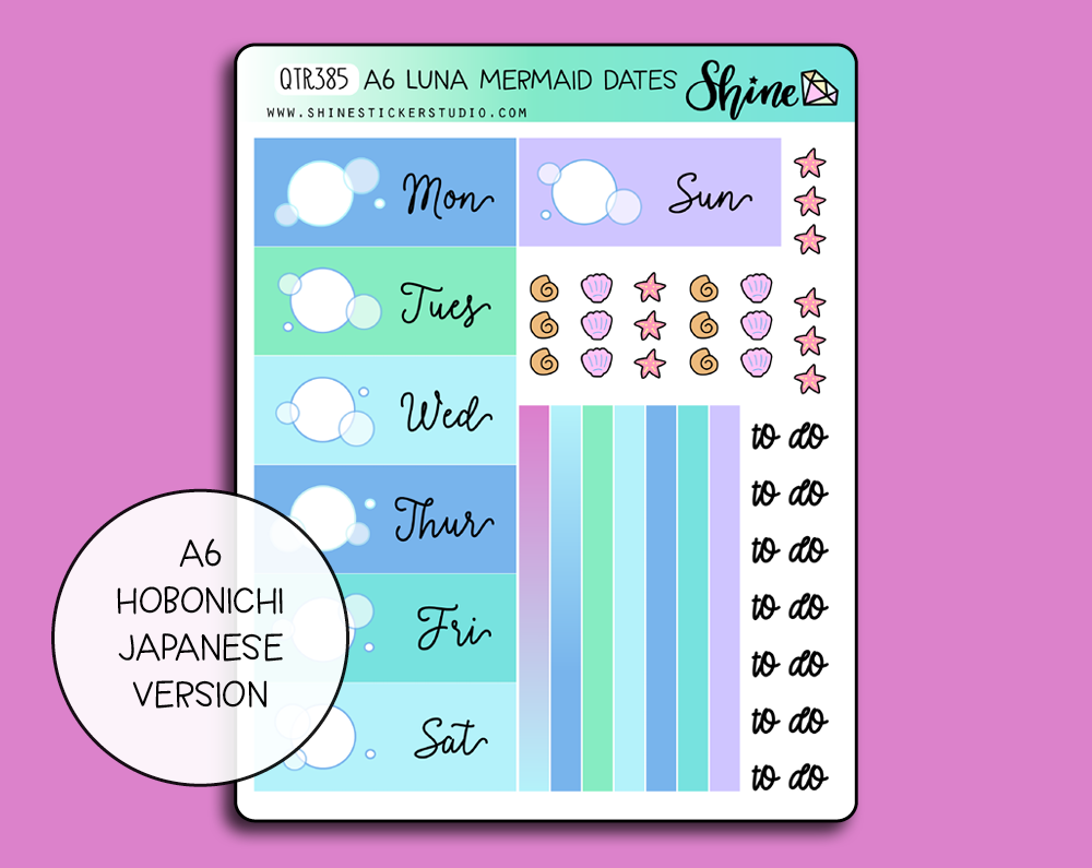 A6 Luna Mermaid Hobonichi Date Cover Stickers – Shine Sticker Studio