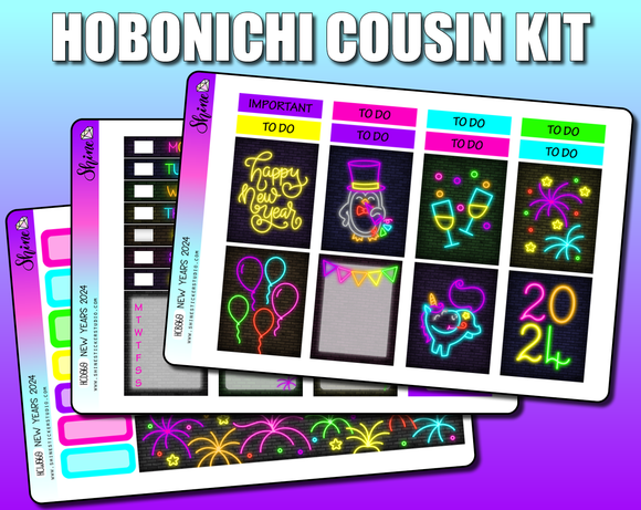 Neon New Years 2024 - Hobonichi Cousin Sticker Kit