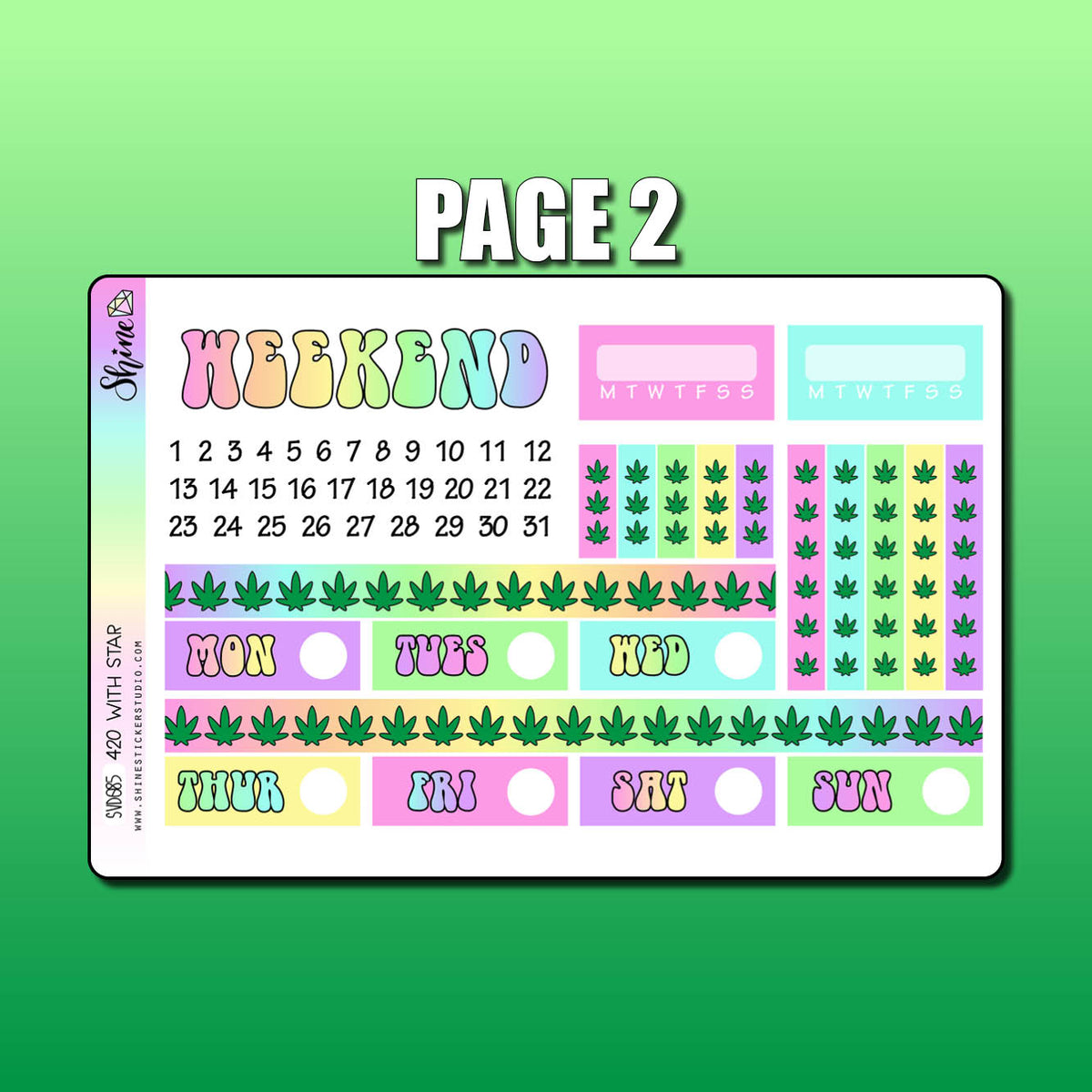 420 With Star Vertical Weekly Sticker Kit Shine Sticker Studio
