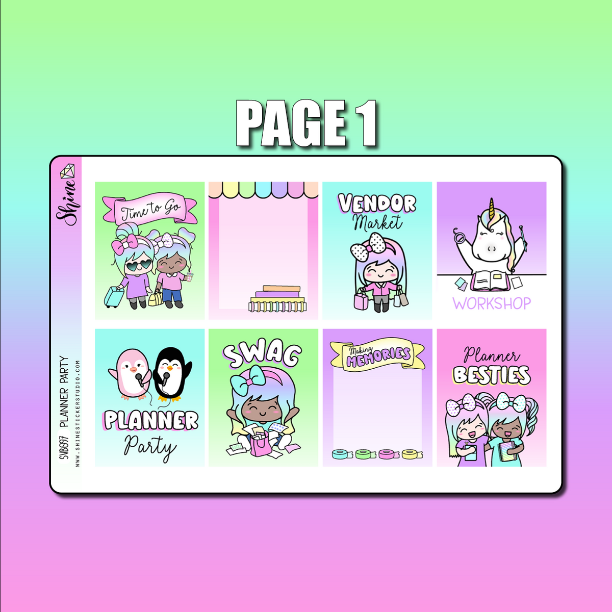 Sticker Studio Mini Planner Party Standard Vertical Weekly Sticker Kit – Shine Sticker Studio