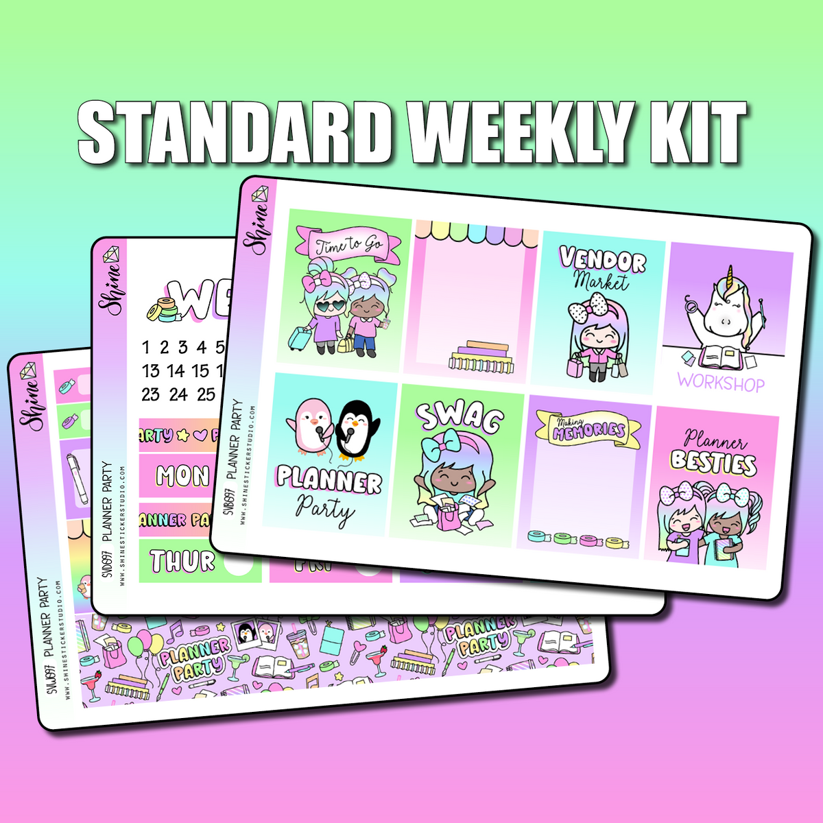 Check Weekly Sticker Planner Party Standard Vertical Weekly Sticker Kit – Shine Sticker Studio