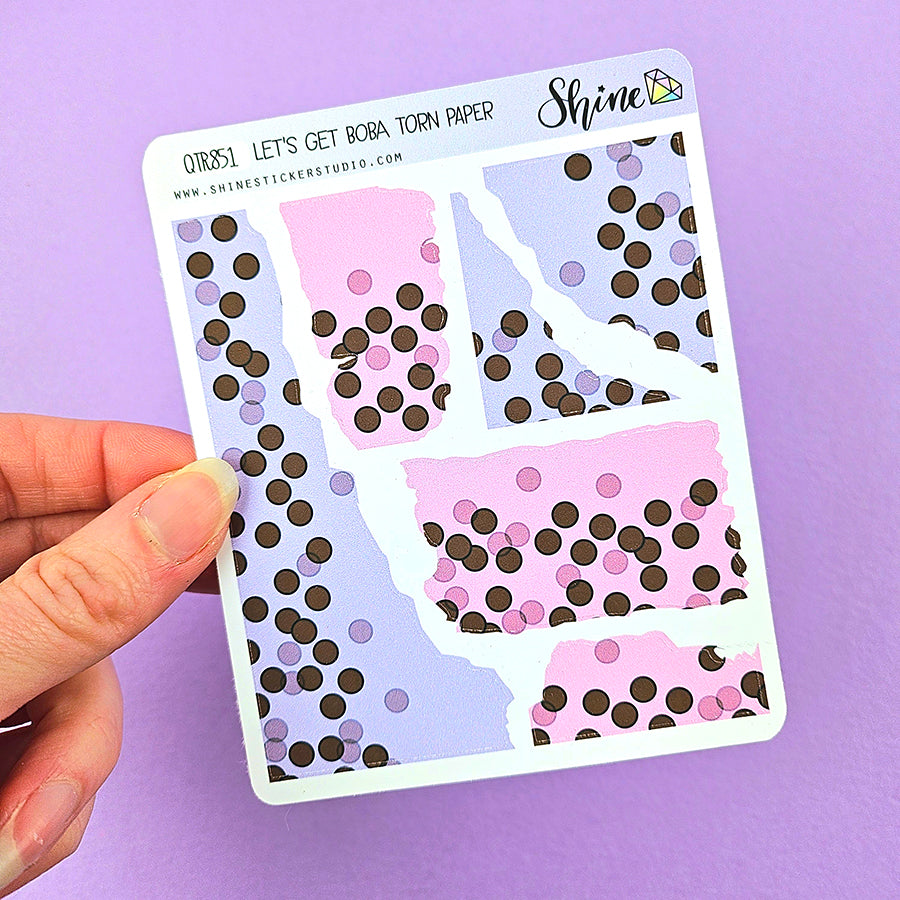 Let's Get Boba Torn Paper Stickers – Shine Sticker Studio