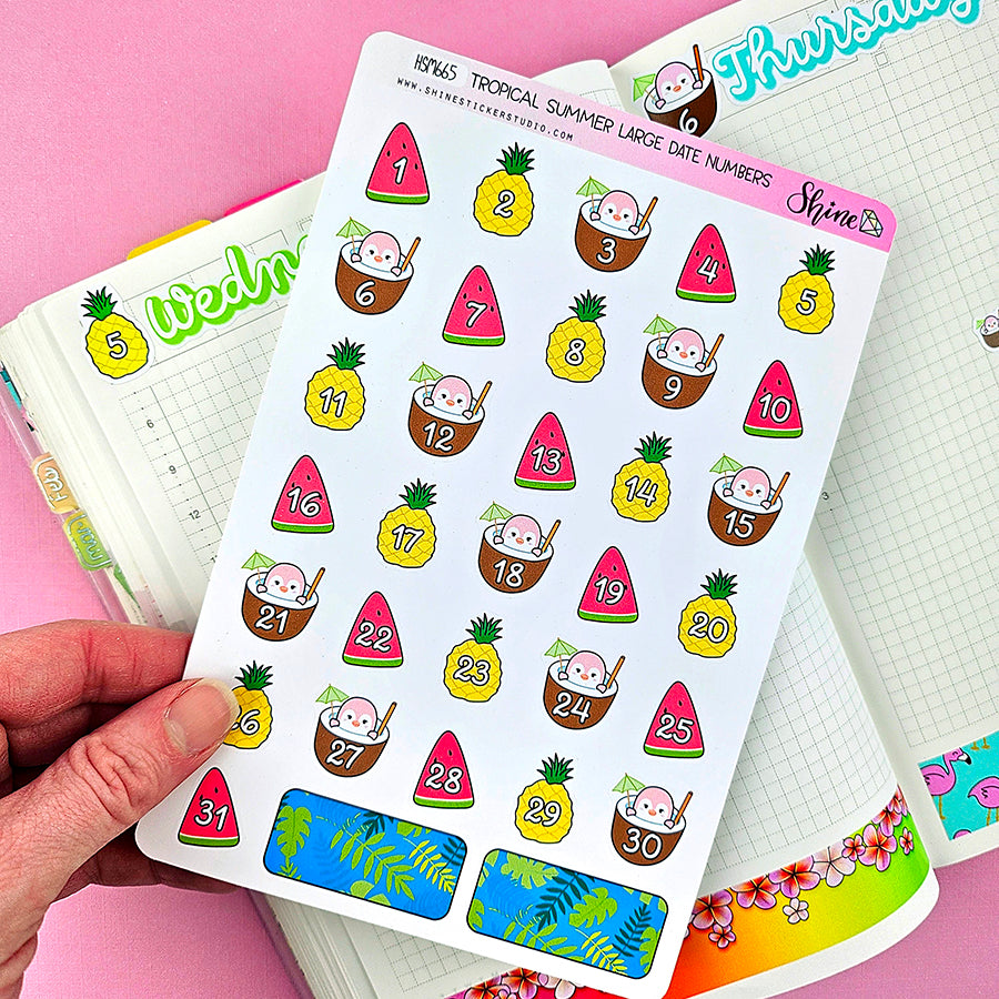 Tropical Summer Large Date Number Stickers – Shine Sticker Studio