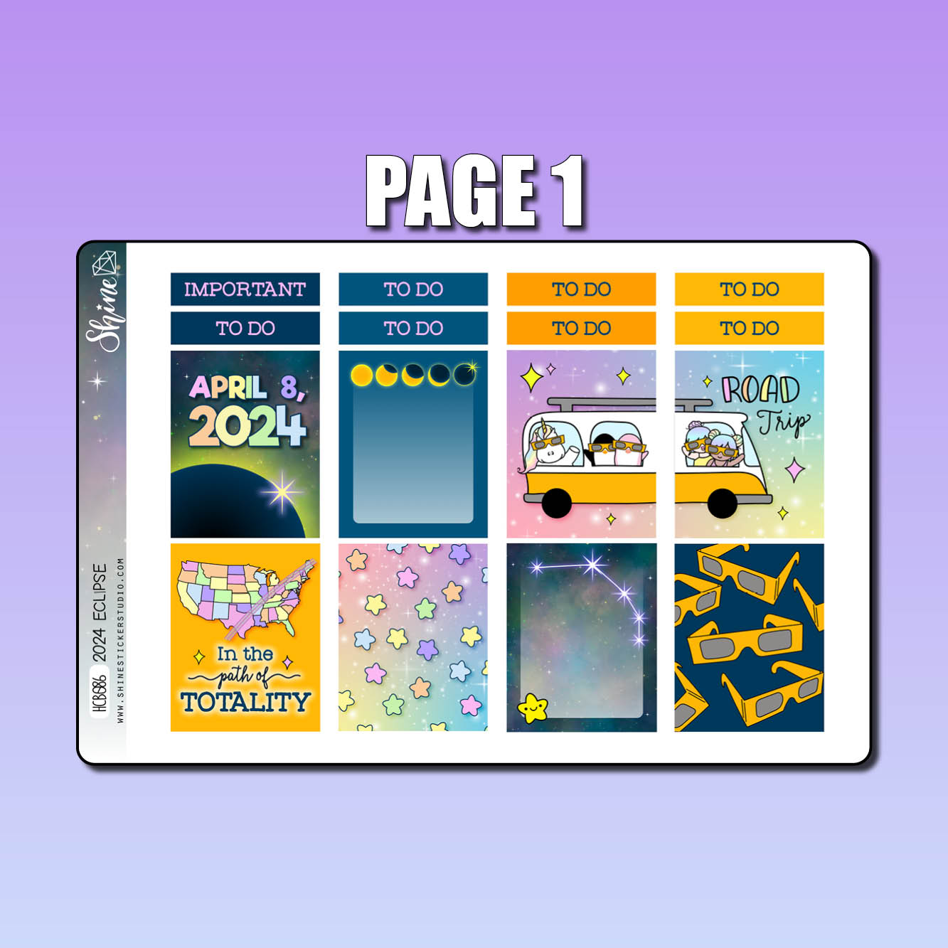 2024 Eclipse Hobonichi Cousin Sticker Kit Shine Sticker Studio