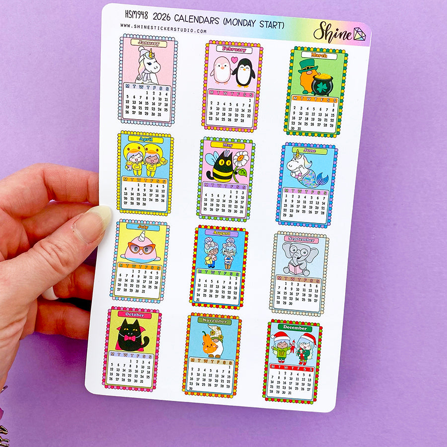 2026 Planner Calendar Stickers Sunday Start or Monday Start – Shine ...