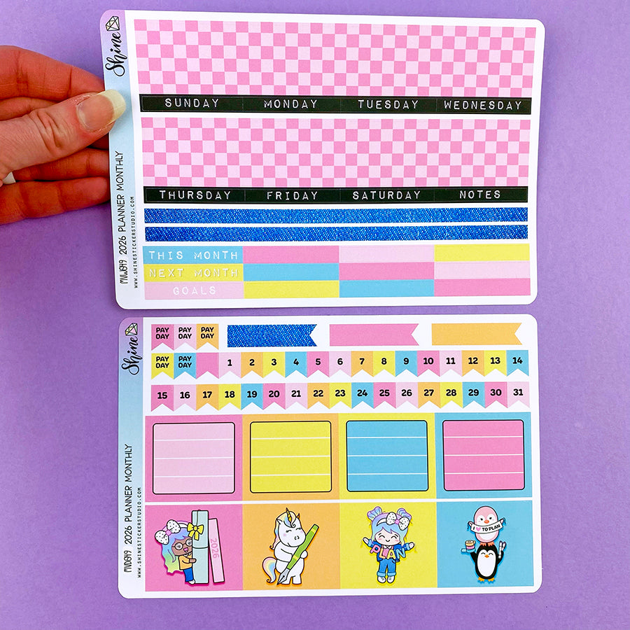 Mointhly Color Code Sticker 2026 Planner Monthly Sticker Kit - Standard Vertical – Shine Sticker Studio