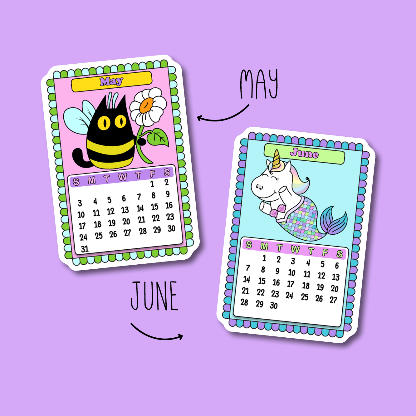 2026 Calendar Planner Sticker Die Cuts Sunday Start Shine Sticker