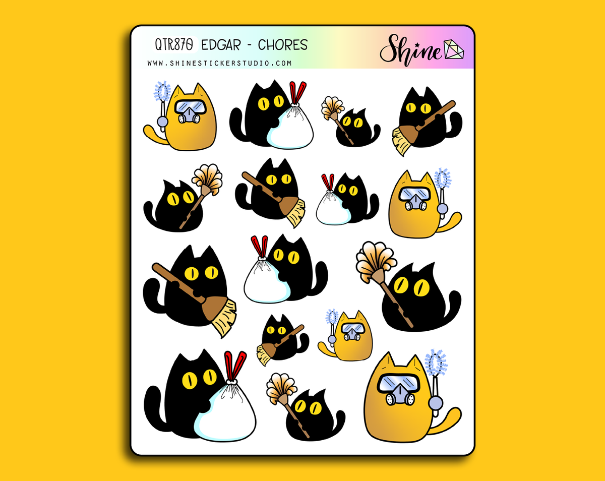 Edgar the Cat - Chores – Shine Sticker Studio