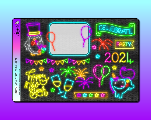 Neon New Years 2024 Bujo Deco Stickers   HSM223bujoDecolisting 580x 