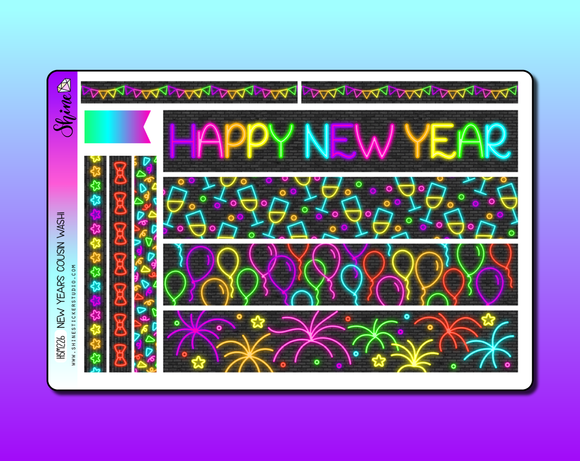 Neon New Years - Hobonichi Cousin Daily Washi Strip Stickers