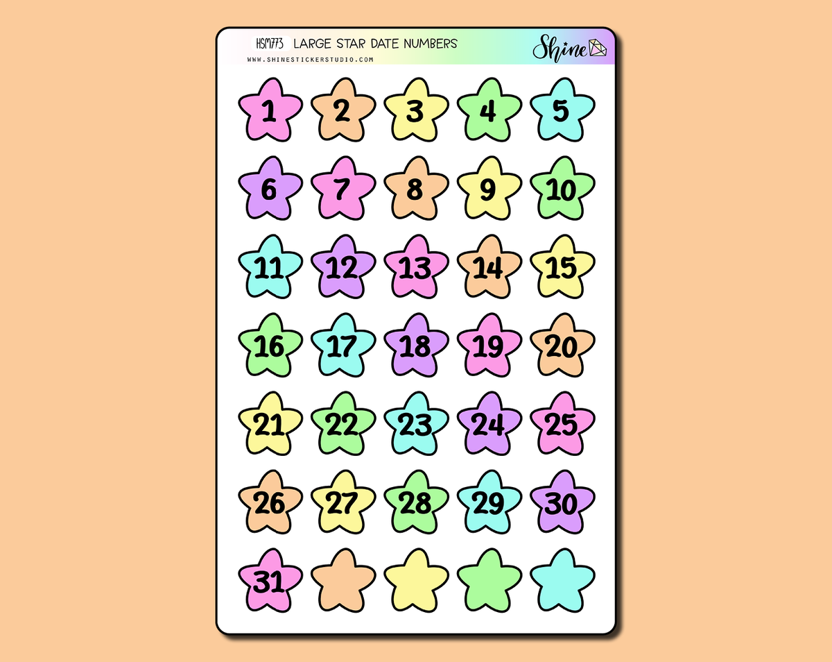 Star Number Sticker Large Star Date Number Stickers – Shine Sticker Studio